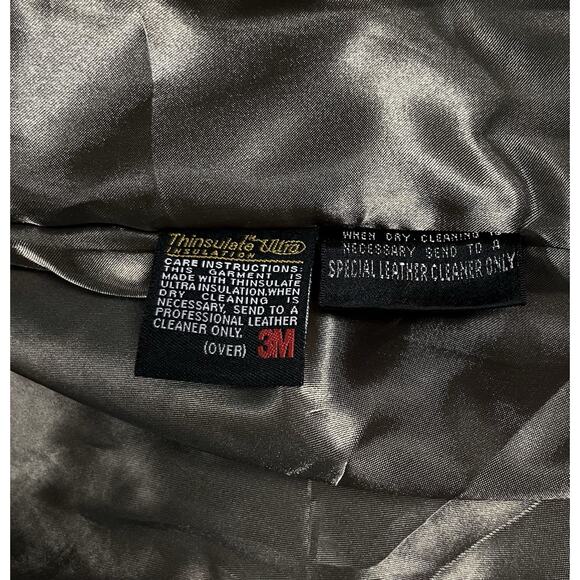 Men's L Wilsons Black Leather Coat Removable Thinsulate Lining Zip Up Minimalist - Picture 14 of 16